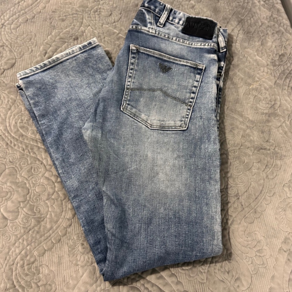 Armani Jeans J45 Regular Fit Mens Light Wash Straight Leg Denim Blue W32 L30